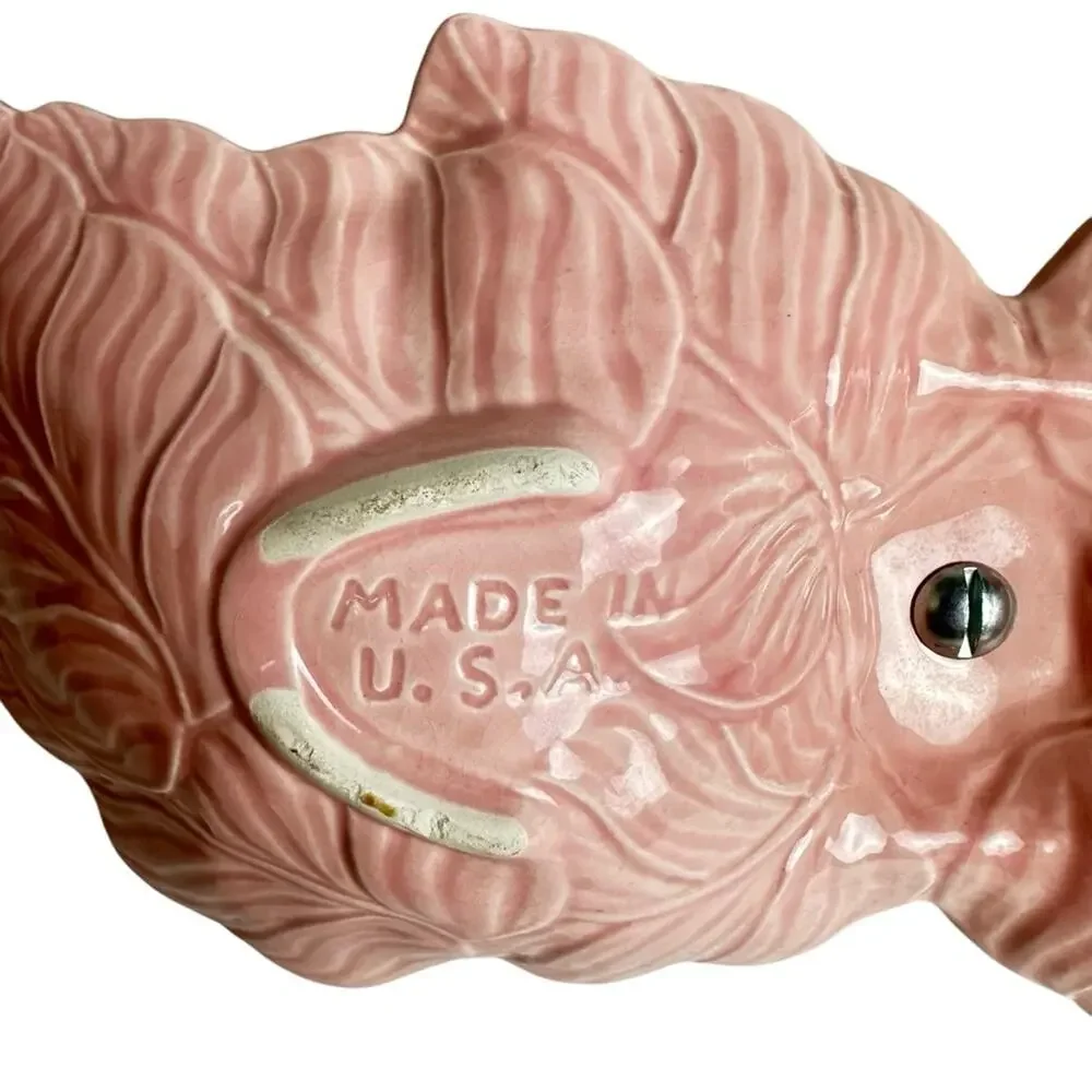VTG MCM USA Candy Nut Dish Pink Pottery Leaves Handled Divided No 72